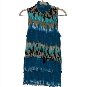 Blue/ Brown Watercolor Sleeveless Blouse